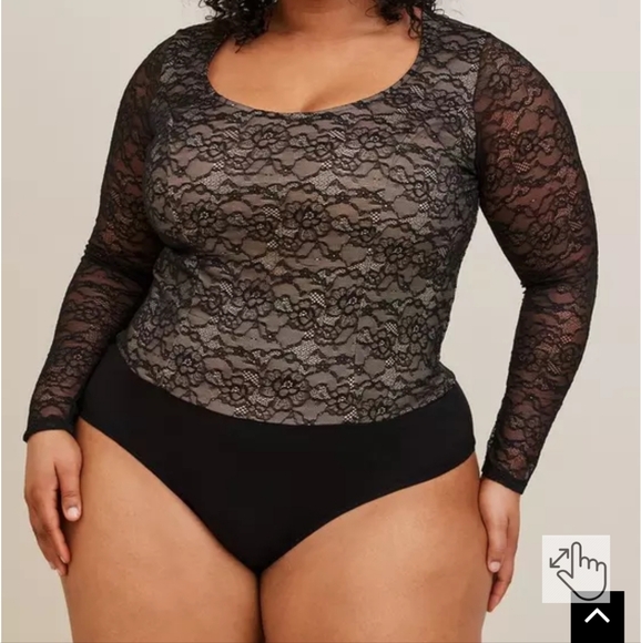 Torrid Stretch Longsleeve Lace Bodysuit,  Size 0/12/L - Picture 2 of 5